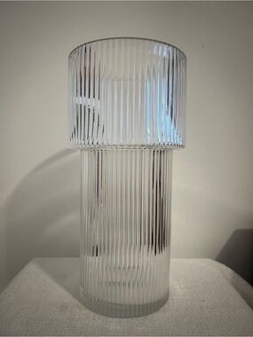 Clear Ribbed Glass Vase - Modern Cylinder Design